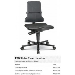 CHAISE ESD SINTEC ROULETTES CONTACT PERMANENT NOIRE