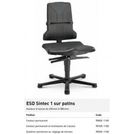 CHAISE ESD SINTEC PATINS CONTACT PERMANENT + INCL. ASSISE NOIRE